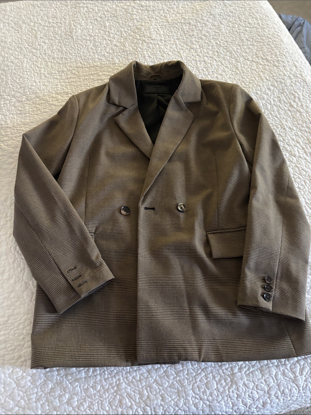 Blank NYC Double-Breasted Plaid Blazer in Brown